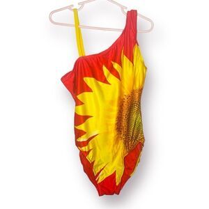 GAP Sunflower One Piece Swimsuit Asymmetrical Design Red Yellow Girls L (10)